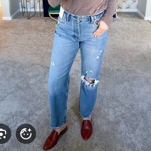 Abercrombie & Fitch Light Blue The Dad High Rise Distressed Straight Leg Jeans